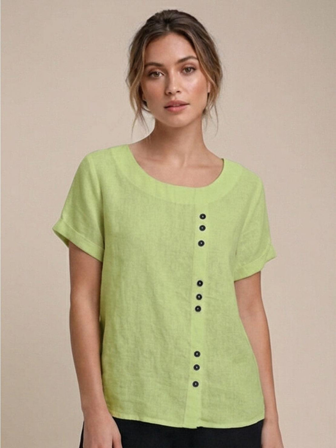 Taylor | Leinenbluse für Damen mit Rundhalsausschnitt und Knöpfen 15