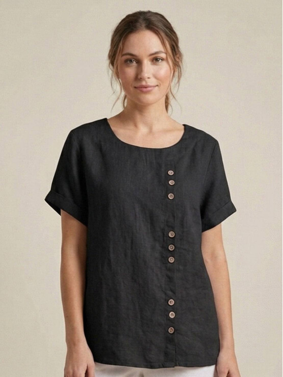 Taylor | Leinenbluse für Damen mit Rundhalsausschnitt und Knöpfen 17