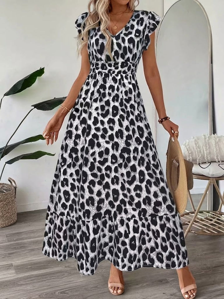 Vera | Elegantes Festliches Kleid für Damen – Fließendes Midi mit V-Ausschnitt und Allover-Print 5