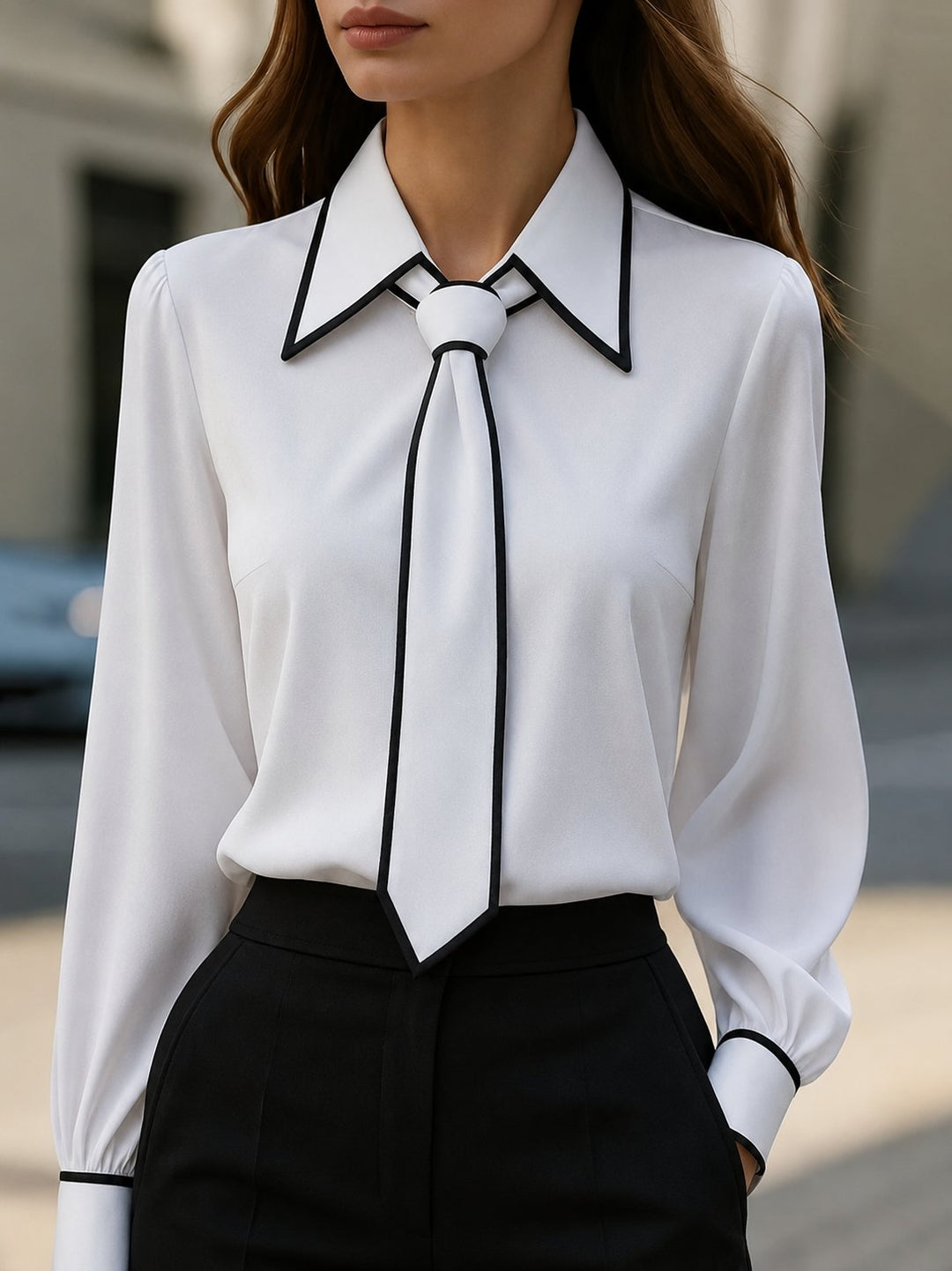 Victoria | Elegante und professionelle Bluse mit Kontrastbesatz 0