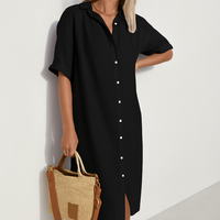 Elena| Classic midi shirt dress with full button placket
