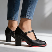 Brigitte | Mary Jane Block Heel Shoes with Elegant T-Strap