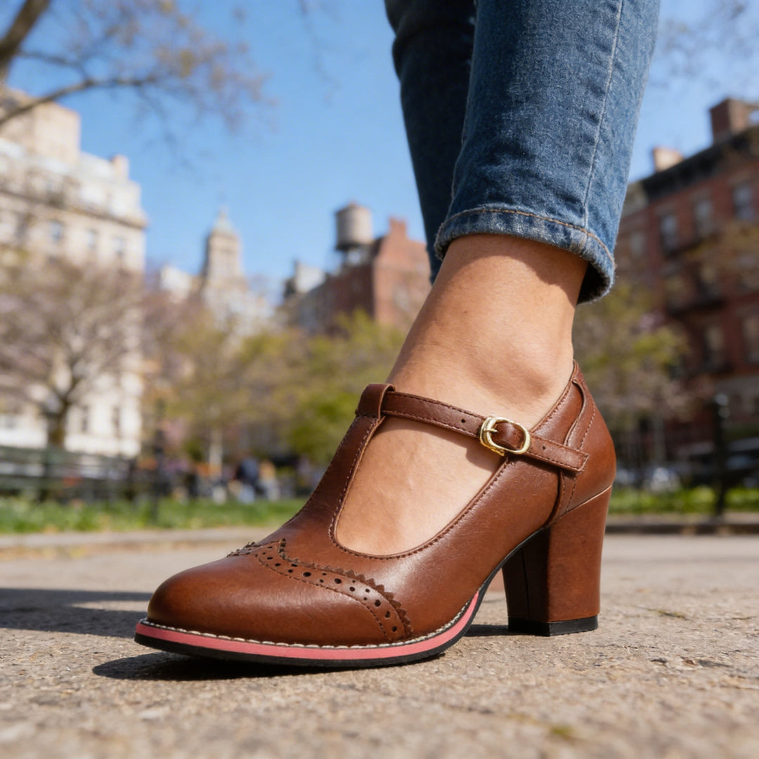 Violetta | Damen Schuhe Schuhe Damen T-Riemen Blockabsatz Elegant Bequem 6