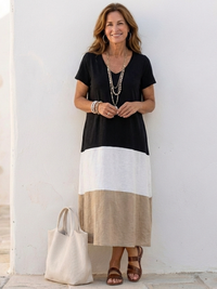 Lisa | Elegant color block midi dress with flattering V-neckline