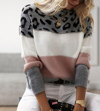 Lena | Fashionable Color-Block Sweater with Leopard Print