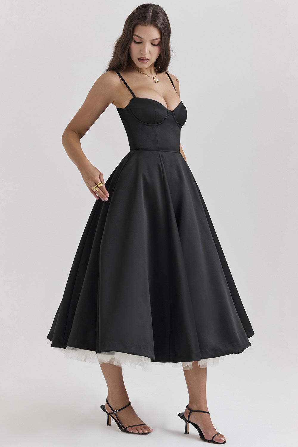 Zylo | Romantisches Bustier Midi Kleid High-Low Tüllrock 3