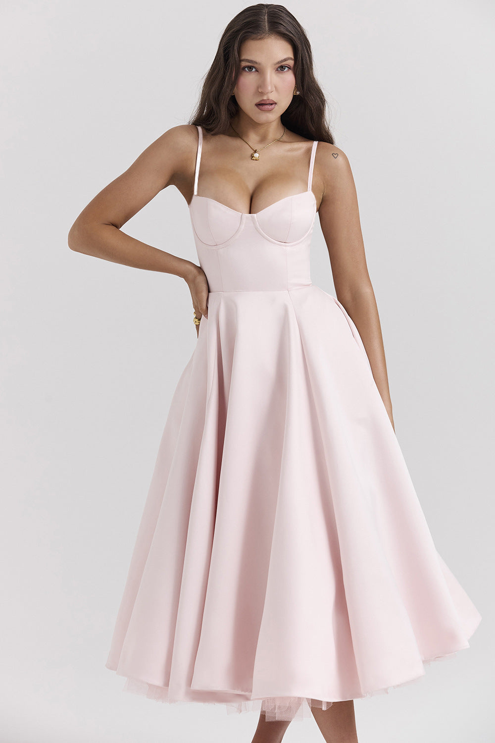 Zylo | Romantisches Bustier Midi Kleid High-Low Tüllrock 5