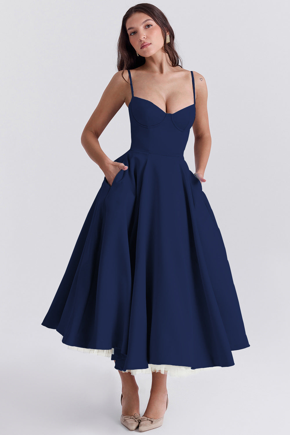 Zylo | Romantisches Bustier Midi Kleid High-Low Tüllrock 6