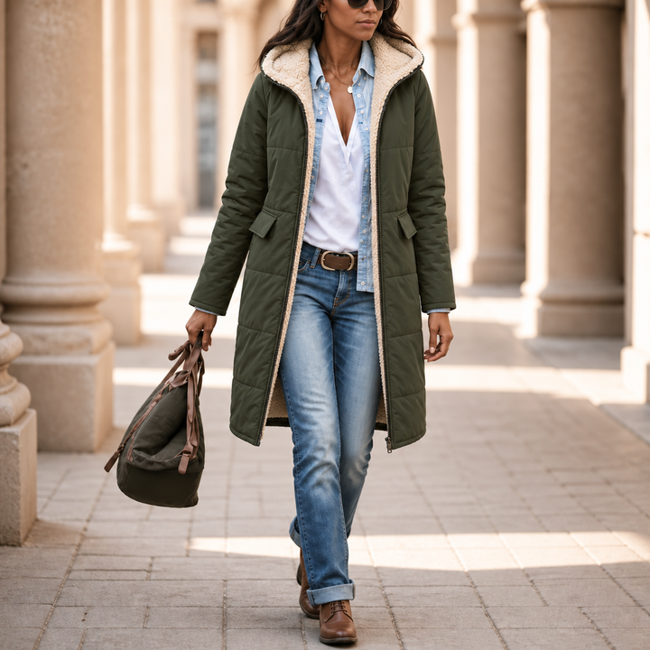 Wintervia | Sherpa Windproof Long Coat – Langer Kapuzenmantel