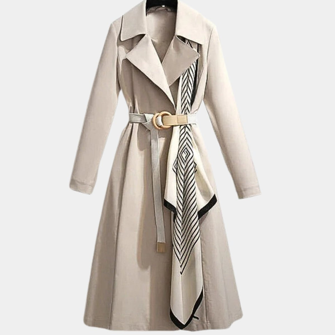 Jennifer | Elegant Midi Trench Coat with Waist Belt