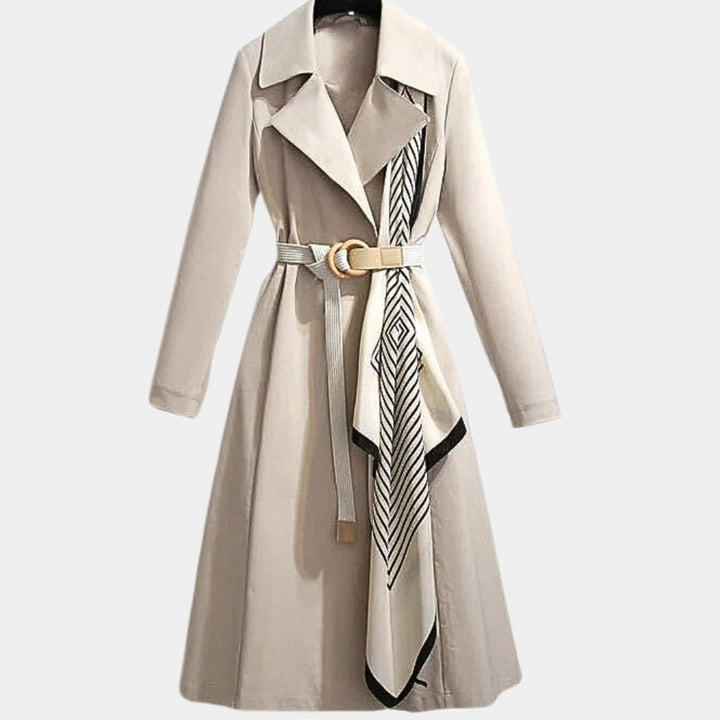 Jennifer | Elegant Midi Trench Coat with Waist Belt