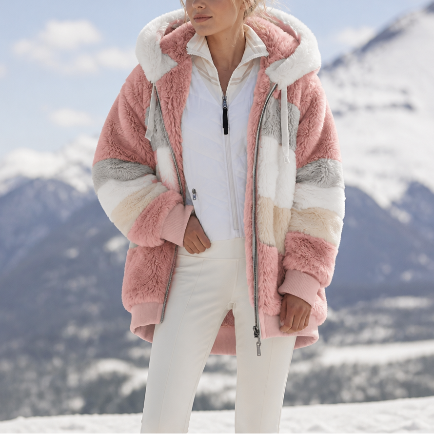 Furvella | Oversized Faux Fur Coat – Color-Block Design