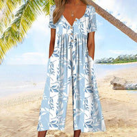 Sophie | Moderner Baumwoll-Jumpsuit mit V-Ausschnitt und Weitem Culotte-Bein