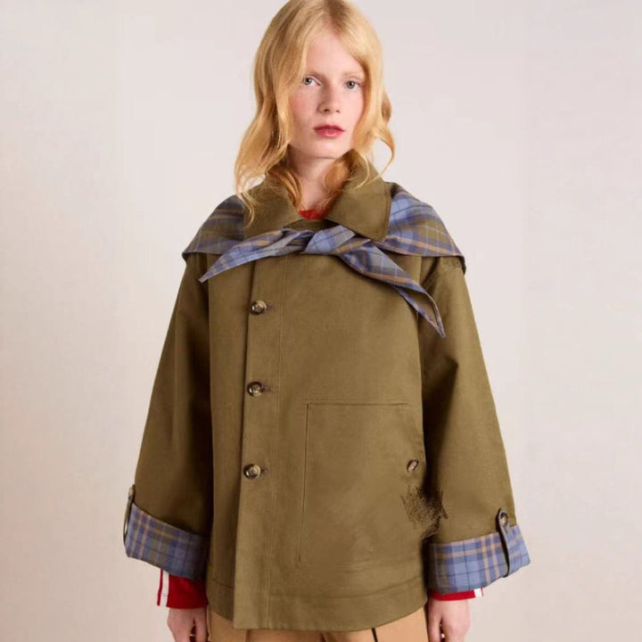 Maisie | Oversized trench coat with a checked collar