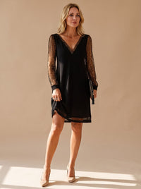 Lisa | Glittering Mini Party Dress with V-Neck and Mesh Sleeves