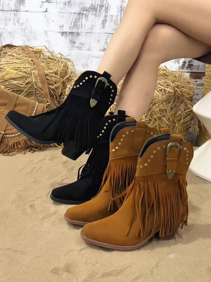 Melanie | Stylish Cowboy Boots with Fringes and Studs