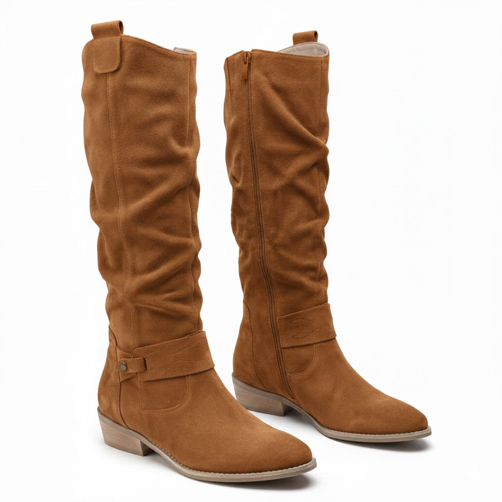 Zara | Elegant knee-high slouch boots with a low block heel