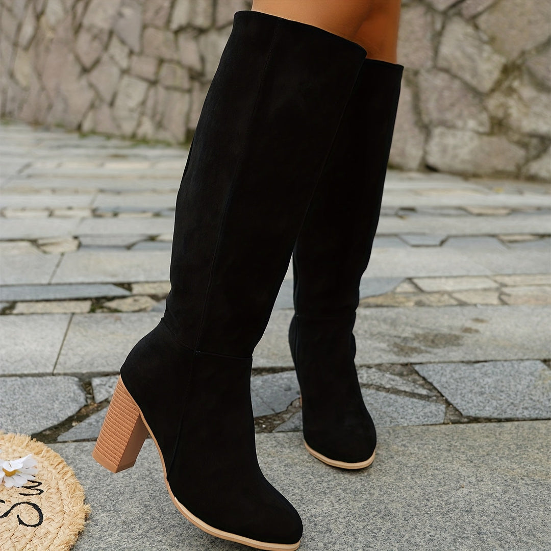 Aaliyah | Elegant knee-high boots with pointed toes and block heels