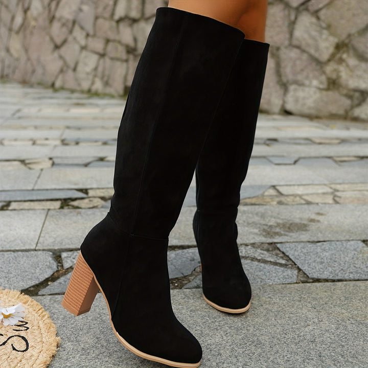 Aaliyah | Elegant knee-high boots with pointed toes and block heels