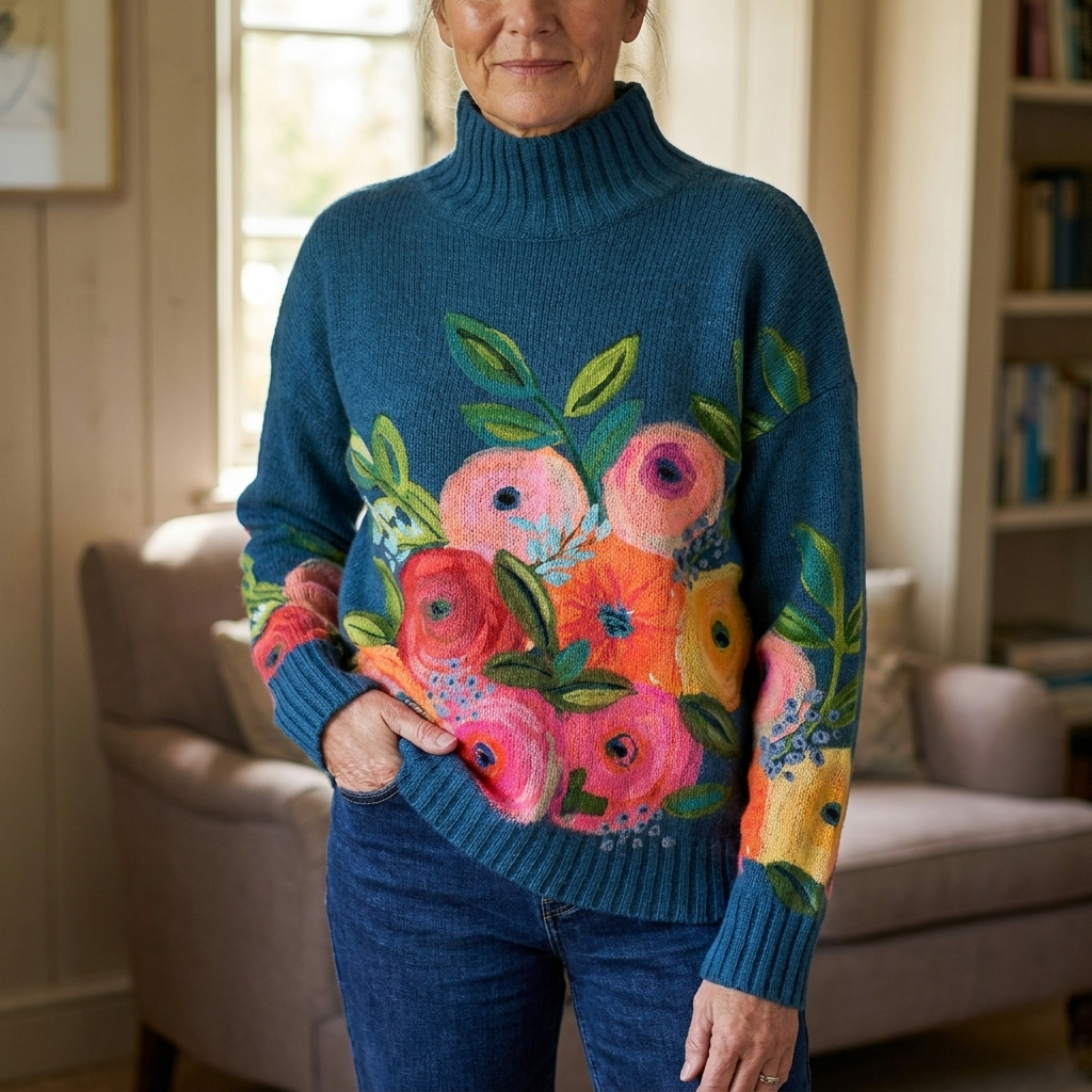 Daphne | Turtleneck Jumper mit Blumenmuster