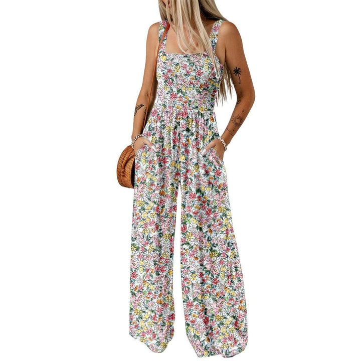 Ursula | Damen-Frühlings-Jumpsuit mit weitem Bein und Blumenmuster