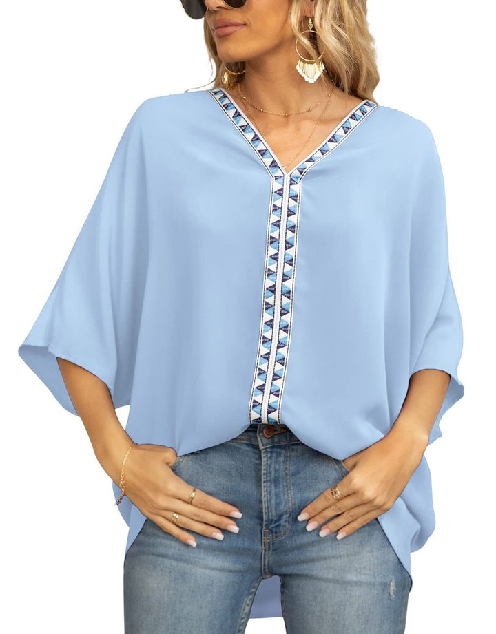 Marlene | Modern Boho Tunic with Embroidered V-Neckline