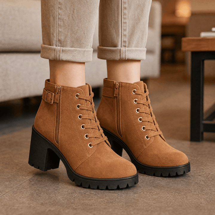 Strovia | Chunky Heel Ankle Boots mit Kunstfellfutter