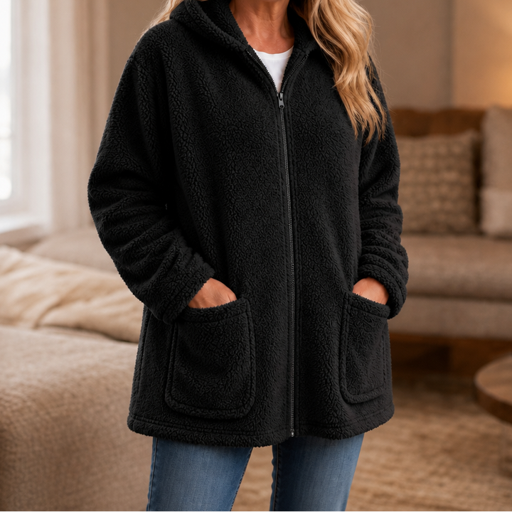 Cozelle | Plush Hooded Oversized Zip-Up Jacket – Warm und Bequem für Frauen