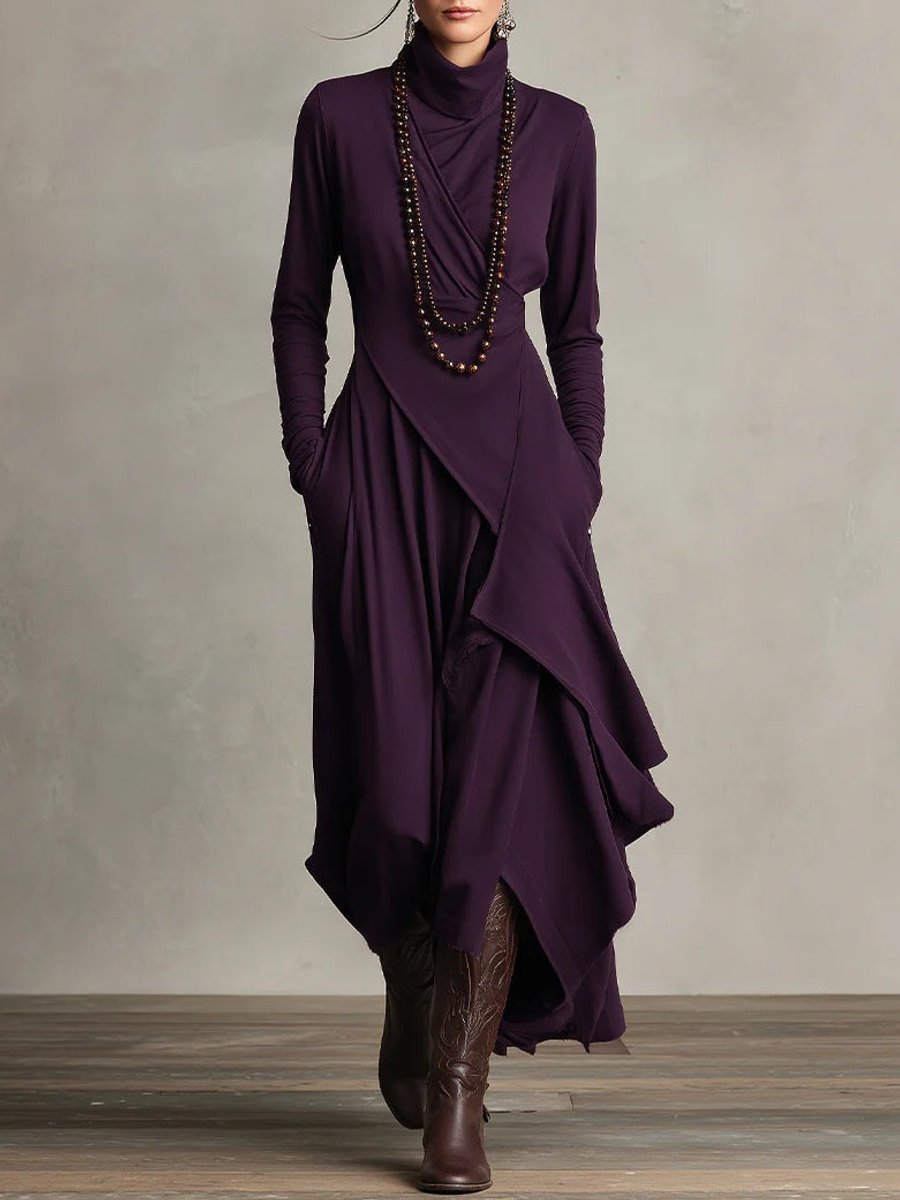Luisa | Langarm-Maxikleid mit Rollkragen und asymmetrischem Saum