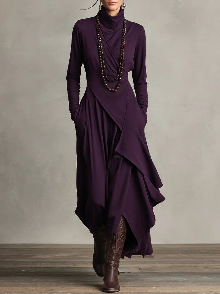 Luisa | Langarm-Maxikleid mit Rollkragen und asymmetrischem Saum