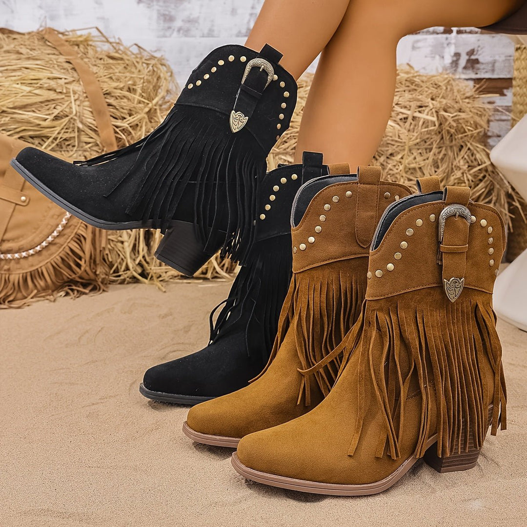 Melanie | Stylish Cowboy Boots with Fringes and Studs