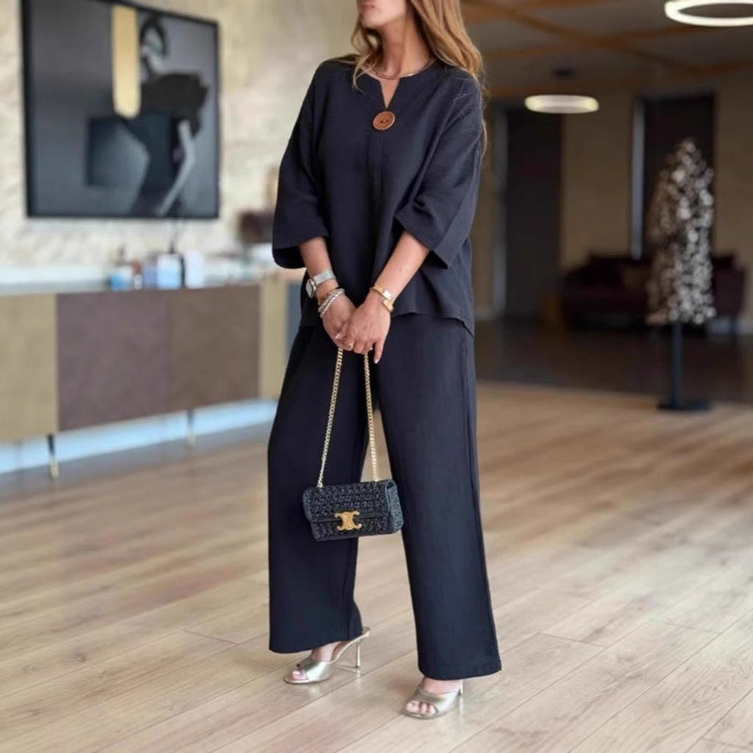 Valentina | Elegant Tunic Set with Wide-Leg Trousers