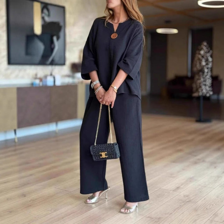 Valentina | Elegant Tunic Set with Wide-Leg Trousers