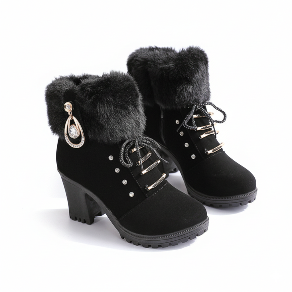 Velurea | Winter Boots – Elegante Fleece mit Blockabsatz für Damen