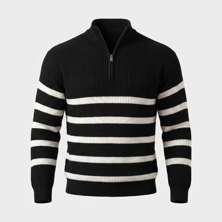 BLACKWELL | Strickpullover mit Halb-Reißverschluss und Streifen