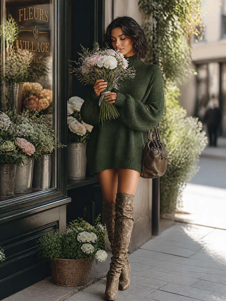 Kaya | Vintage Style Knit Mini Dress in Karamellbraun