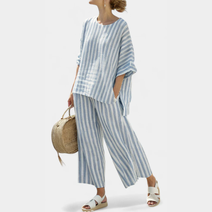 Melanie | Gestreiftes Zweiteiler Hosen Set für Damen