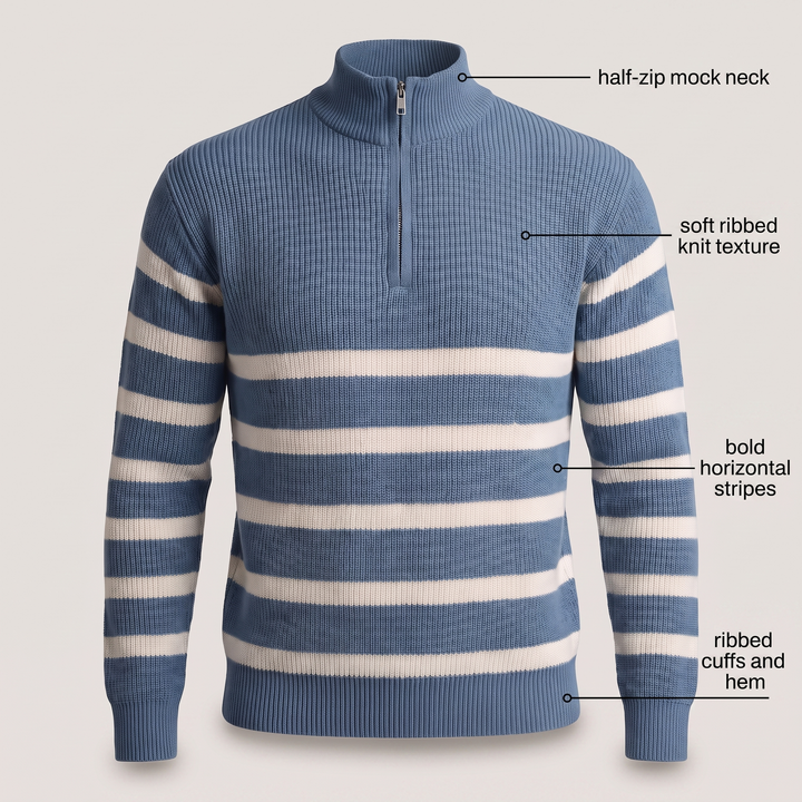BLACKWELL | Strickpullover mit Halb-Reißverschluss und Streifen