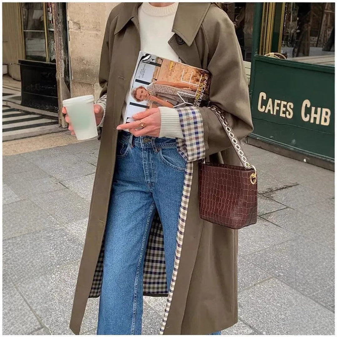 Alice | Long Oversized Trench Coat with Checked Interior Details