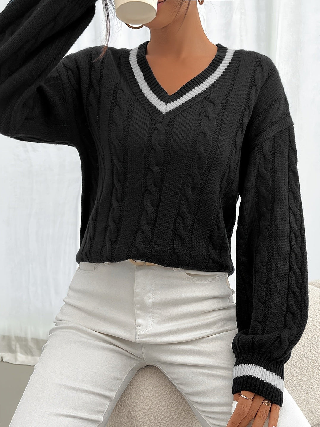Camryn | Kabelstrick V-Ausschnitt Pullover – Zeitloser Stil