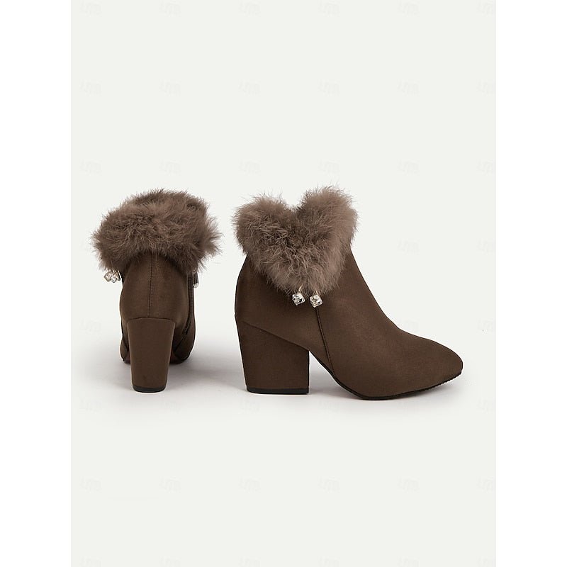 Claire | Ankle Boots mit Blockabsatz und Fellbesatz