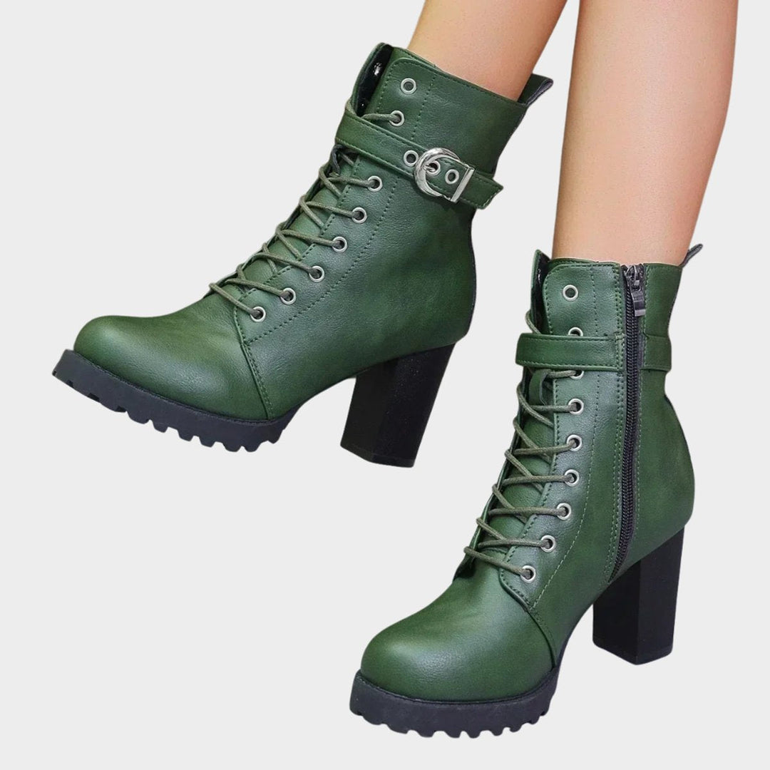Evelyn | Striking combat ankle boots with laces and a block heel