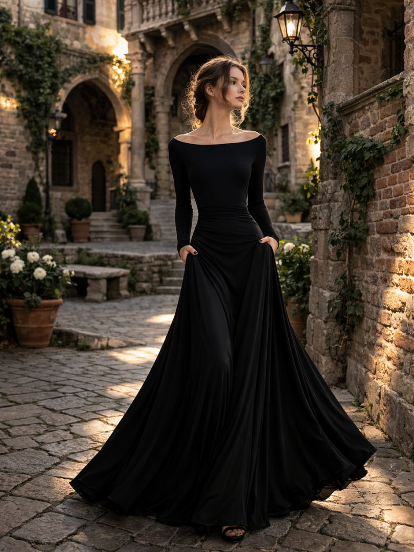 Maris | Maxi Kleid – Elegante Lange Ärmel für Frauen