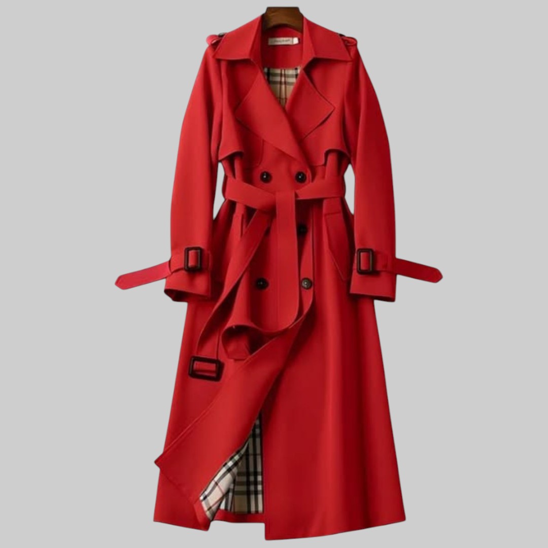 Lily | Long Double-Breasted Trench Coat with Waist Belt