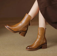 Charlotte | Elegant leather ankle boots with block heels