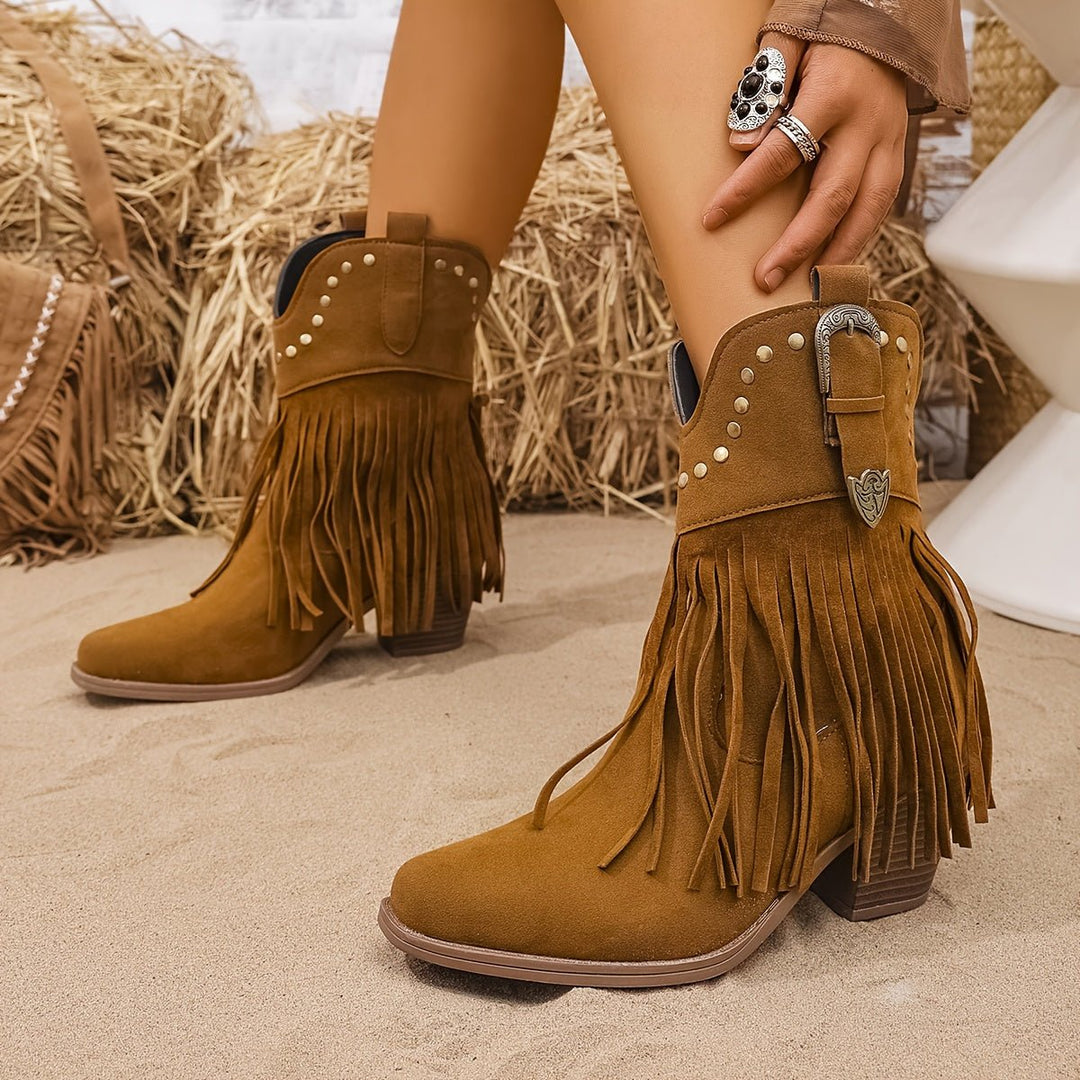 Melanie | Stylish Cowboy Boots with Fringes and Studs
