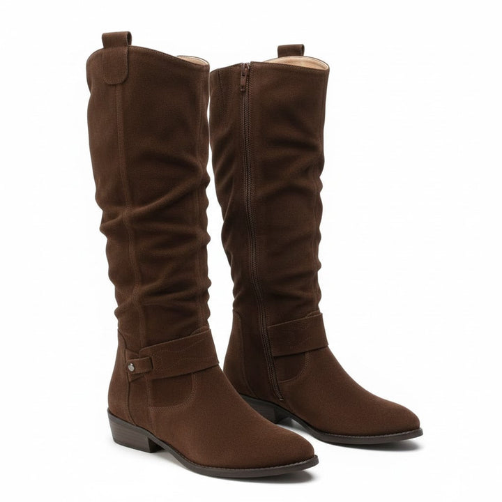 Zara | Elegant knee-high slouch boots with a low block heel
