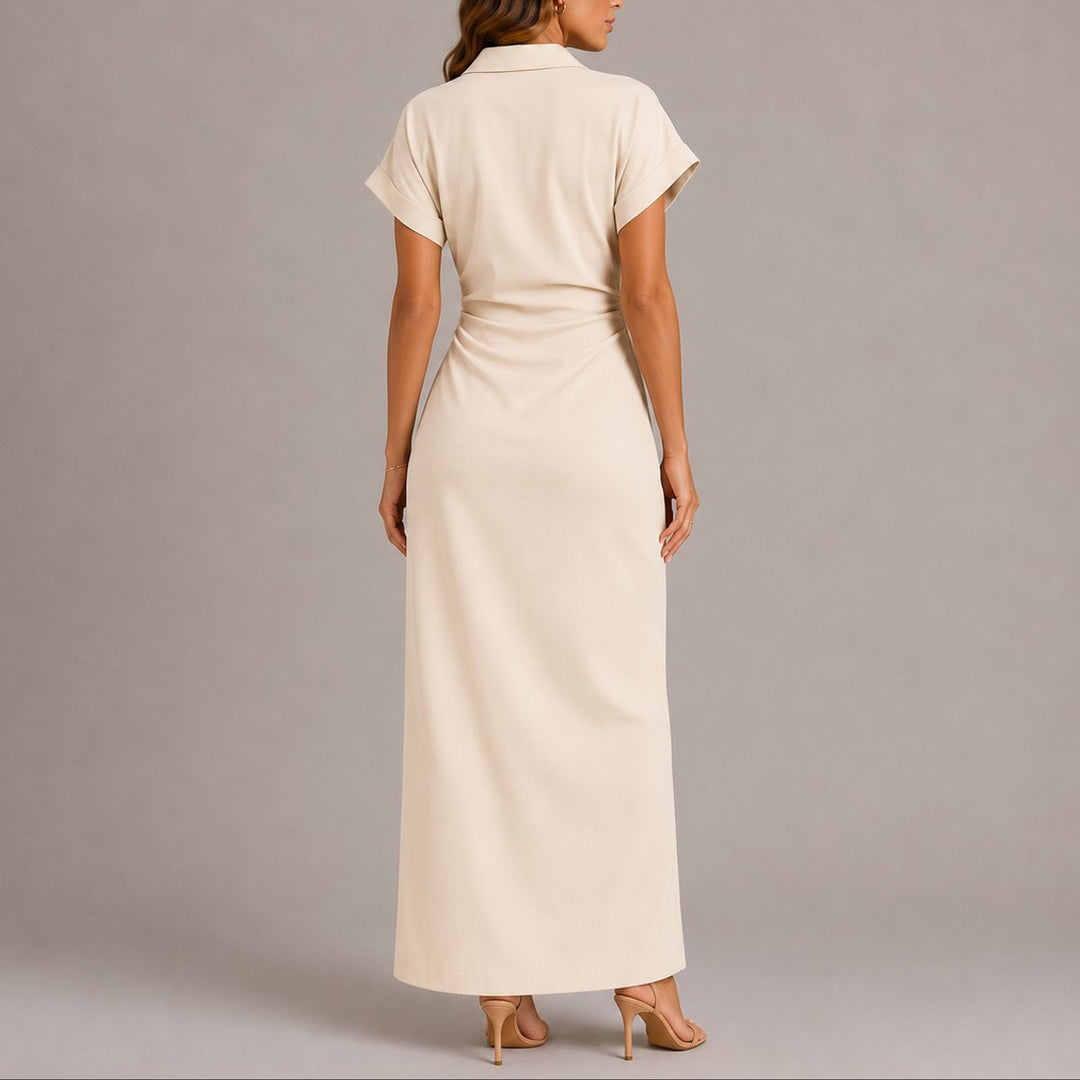 Theresa | Autumn Wedding Dress with Elegant Waist Gathering and Button Placket