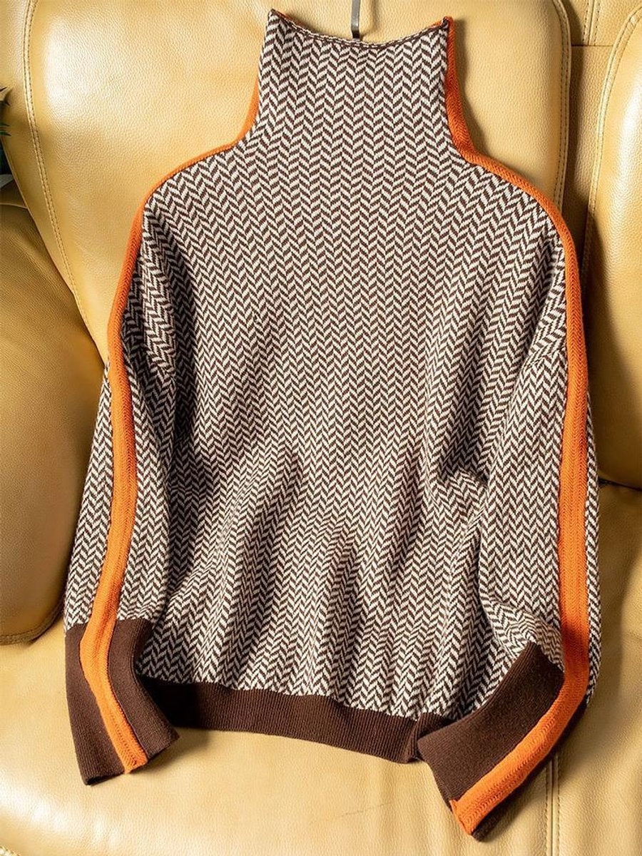 Amelie | Fischgrat-Turtleneck Sweater – Oversized Look für Damen