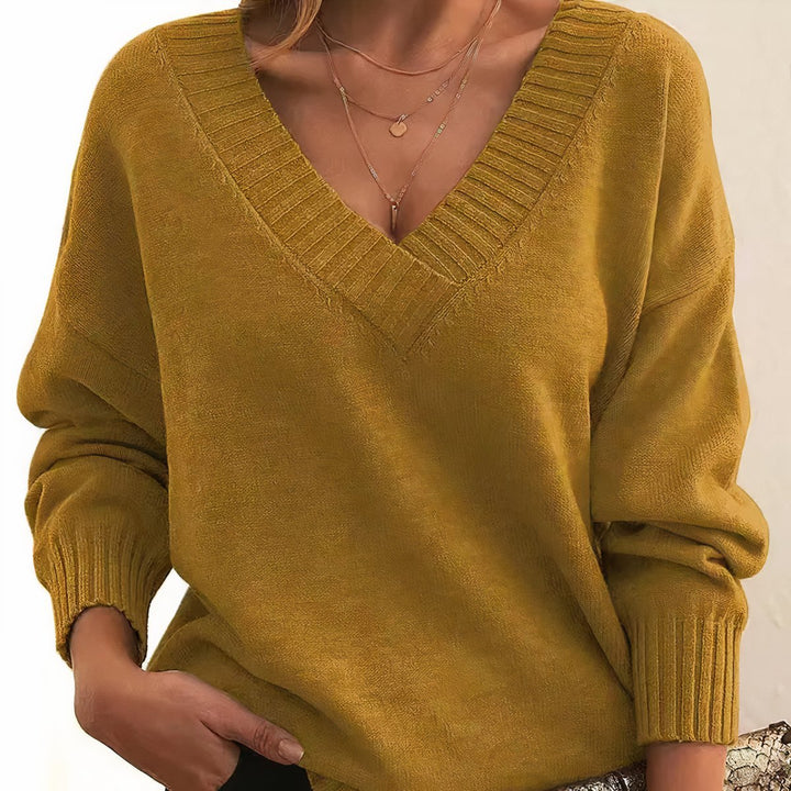 Greta | Langarm V-Ausschnitt Strickpullover für Damen